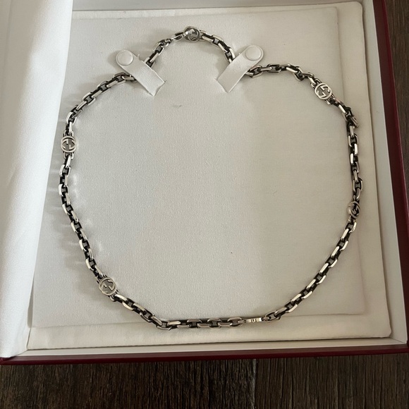 Gucci Silver Chain Necklace with Logo Accents